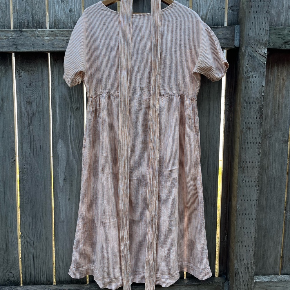 Hackwith Design House 100% Cotton Stripe Gathered Midi Dress XS/S - Picture 2 of 8